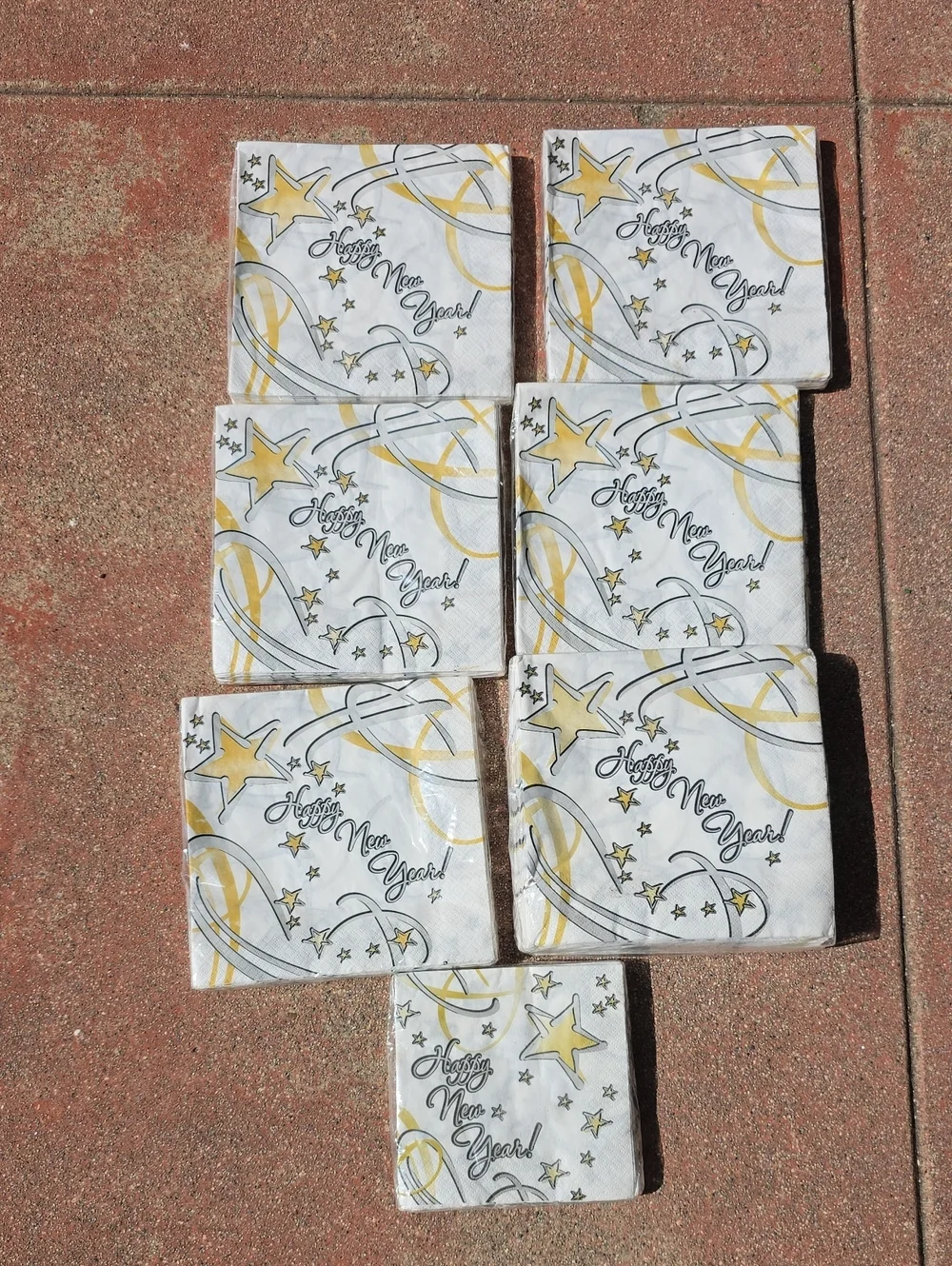 New Year Star-Print Disposable Napkins - White and Gold